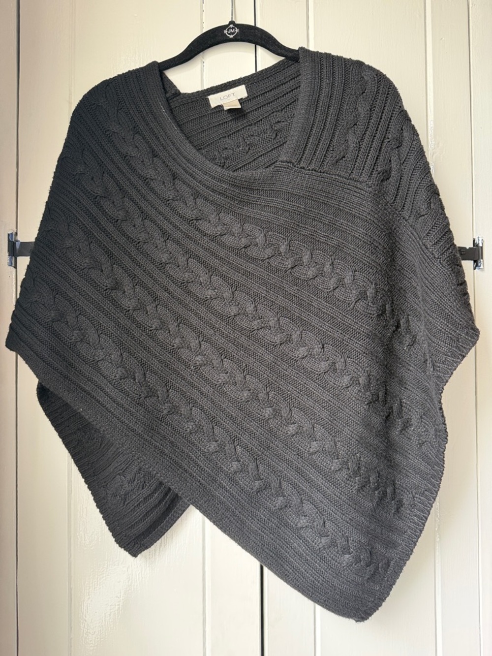 LOFT Black Cable-Knit Poncho